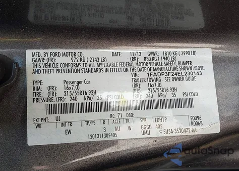 2014 Ford Focus Se из США, поврежденный, VIN 1FADP3F24EL230143